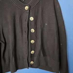 Quince Black Button-Front Women's Cardigan with Gold-Tone Buttons